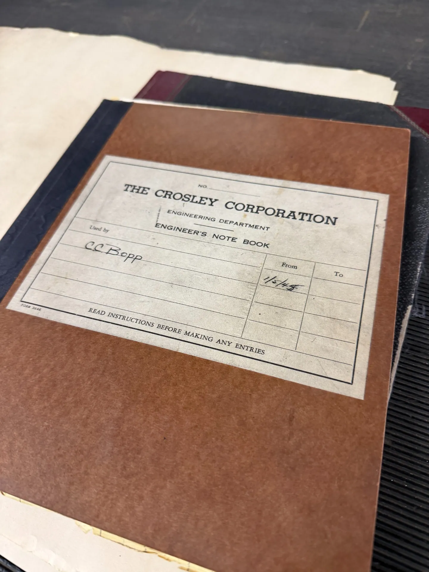 Crosley Corporation Engineer's Note Book dated January 1945, found at the WLW transmitter site